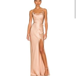 REVOLVE Shona Joy Satin Maxi Dress in Soft Peach